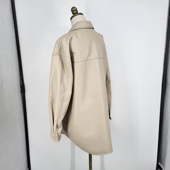 Wilfred Ganna Shirt Jacket Faux Leather Shacket Taupe Cream Button Up XL - Picture 2 of 11